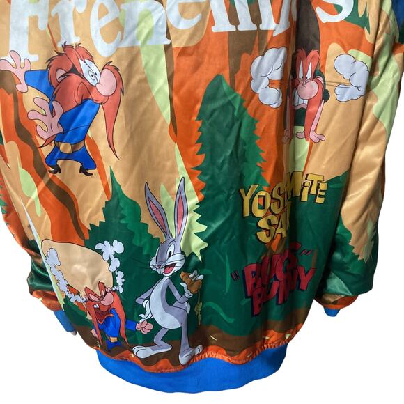 Looney Tunes Satin Bomber Jacket Mens XL Frenemies Bugs Bunny Yosemite Sam - Picture 11 of 15